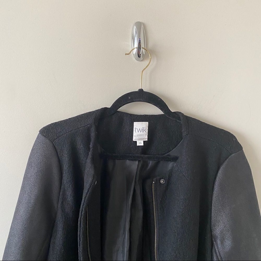 Nwot- Twik-wool Blend Two Tone Suede Sleeve Coat - Picture 4 of 10